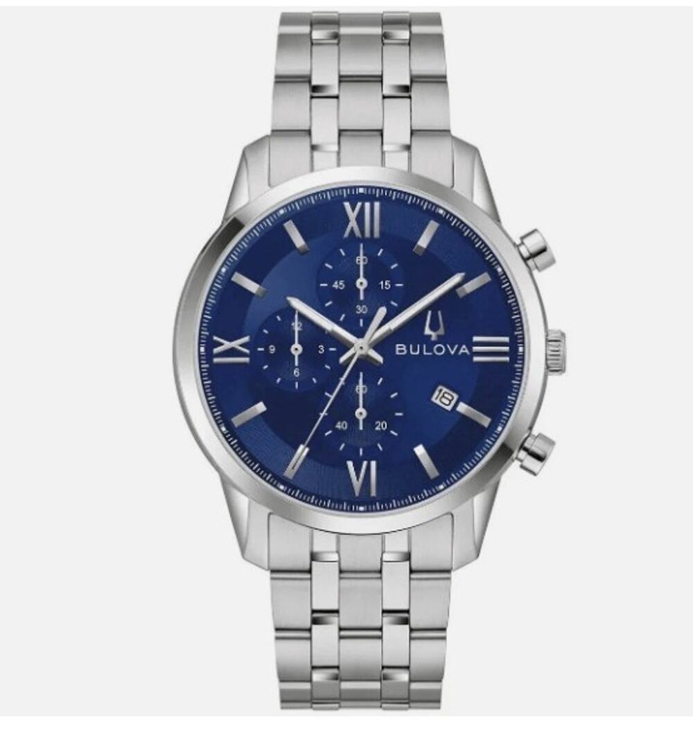 Bulova Sutton Chronograph Blue Dial Stainless Steel Men's 41mm Watch 96B476